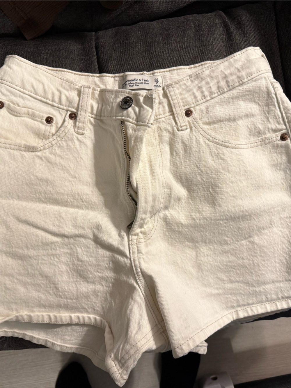 Abercrombie & Fitch Cream High-Rise Denim Cutoff Shorts Curve Love